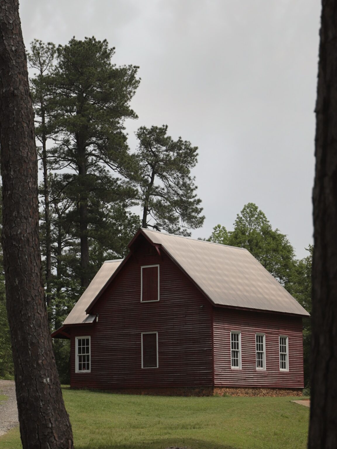 Red building in a quiet rural landscape